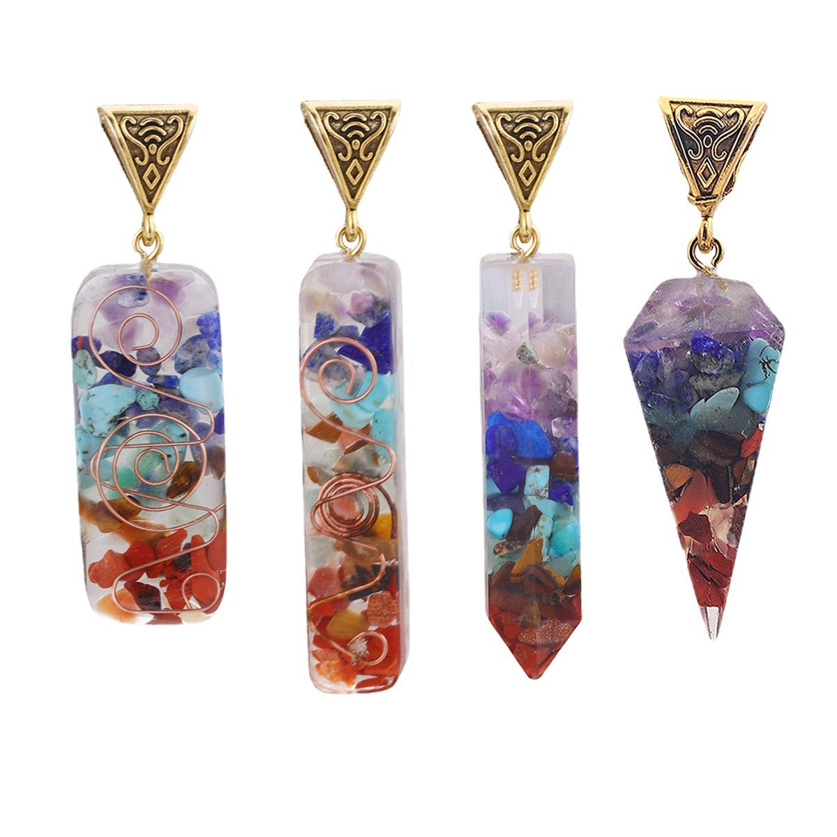 Colorful Natural Stone Chip Resin Pendant Charms