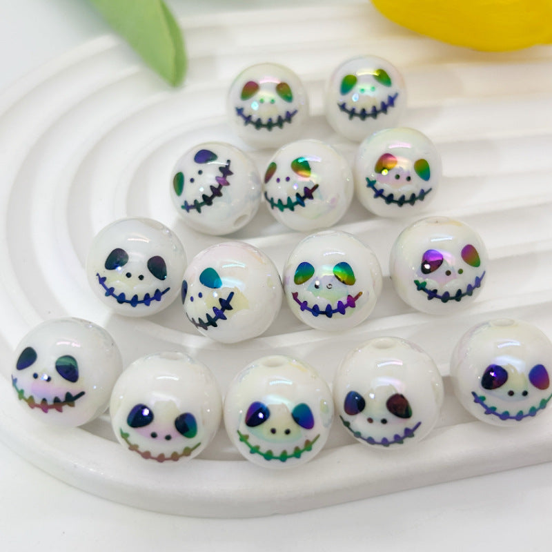 Halloween Ghost and Pumpkin UV-Plated Round Beads