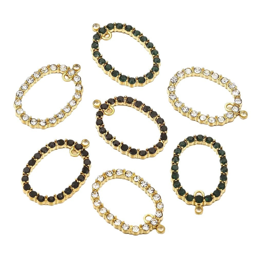 Crystal-Embellished Oval Stainless Steel Pendant 3pcs