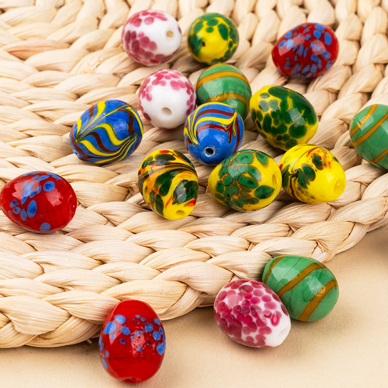 Colorful Dinosaur Egg Oval Glazed Beads