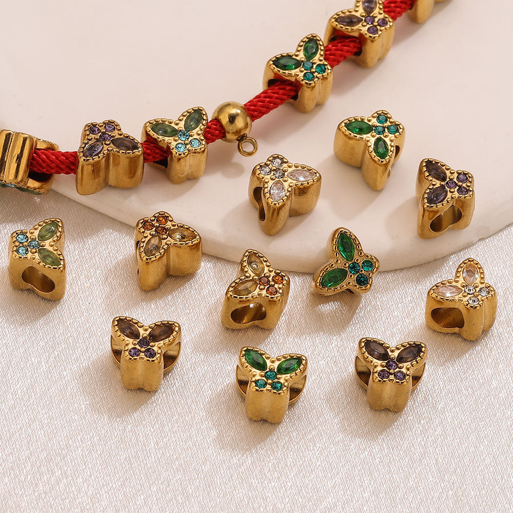 18K Gold-Plated Stainless Steel Butterfly Large-Hole Beads – 4.4mm Hole 5pcs