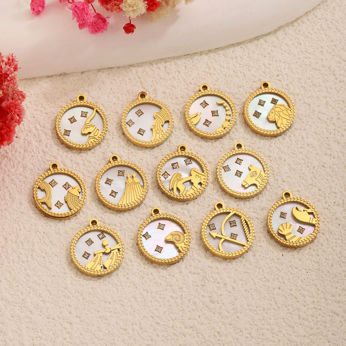 12 Zodiac Mother-of-Pearl Pendants