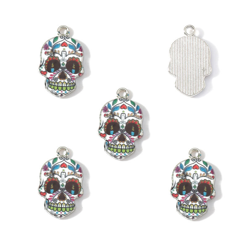 Colorful Enamel Skull Charms – Printed Alloy Skull Pendants for DIY Bracelets, Necklaces, Earrings & Jewelry Making