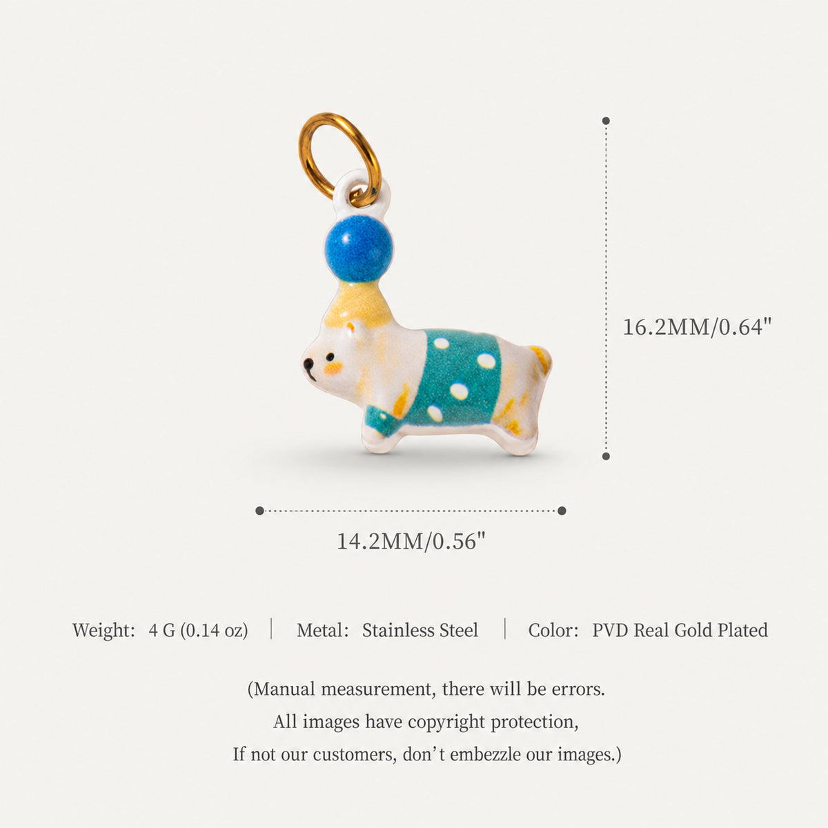 18K Gold-Plated Puppy Crystal Pendant Charms