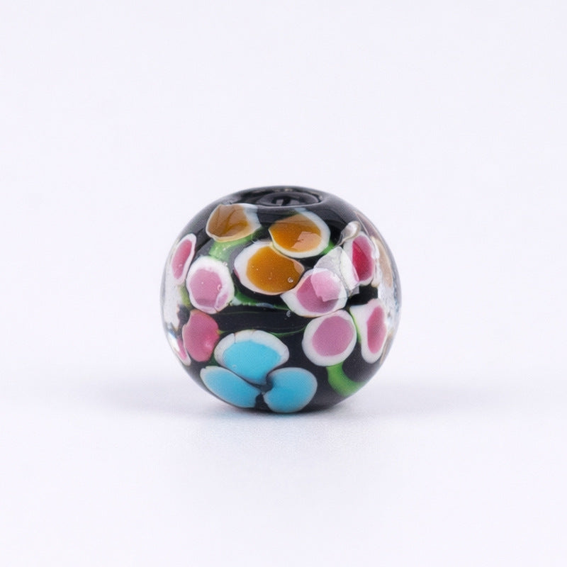 Large Pink Flower Ball Glass Beads