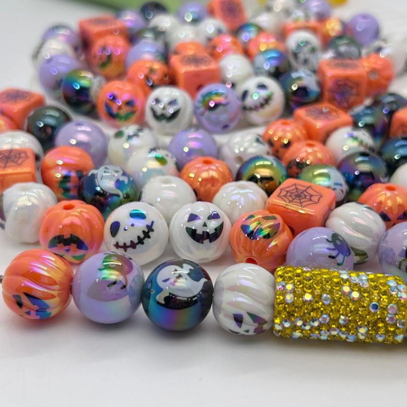 Halloween Ghost and Pumpkin UV-Plated Round Beads