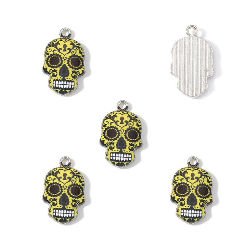 Colorful Enamel Skull Charms – Printed Alloy Skull Pendants for DIY Bracelets, Necklaces, Earrings & Jewelry Making