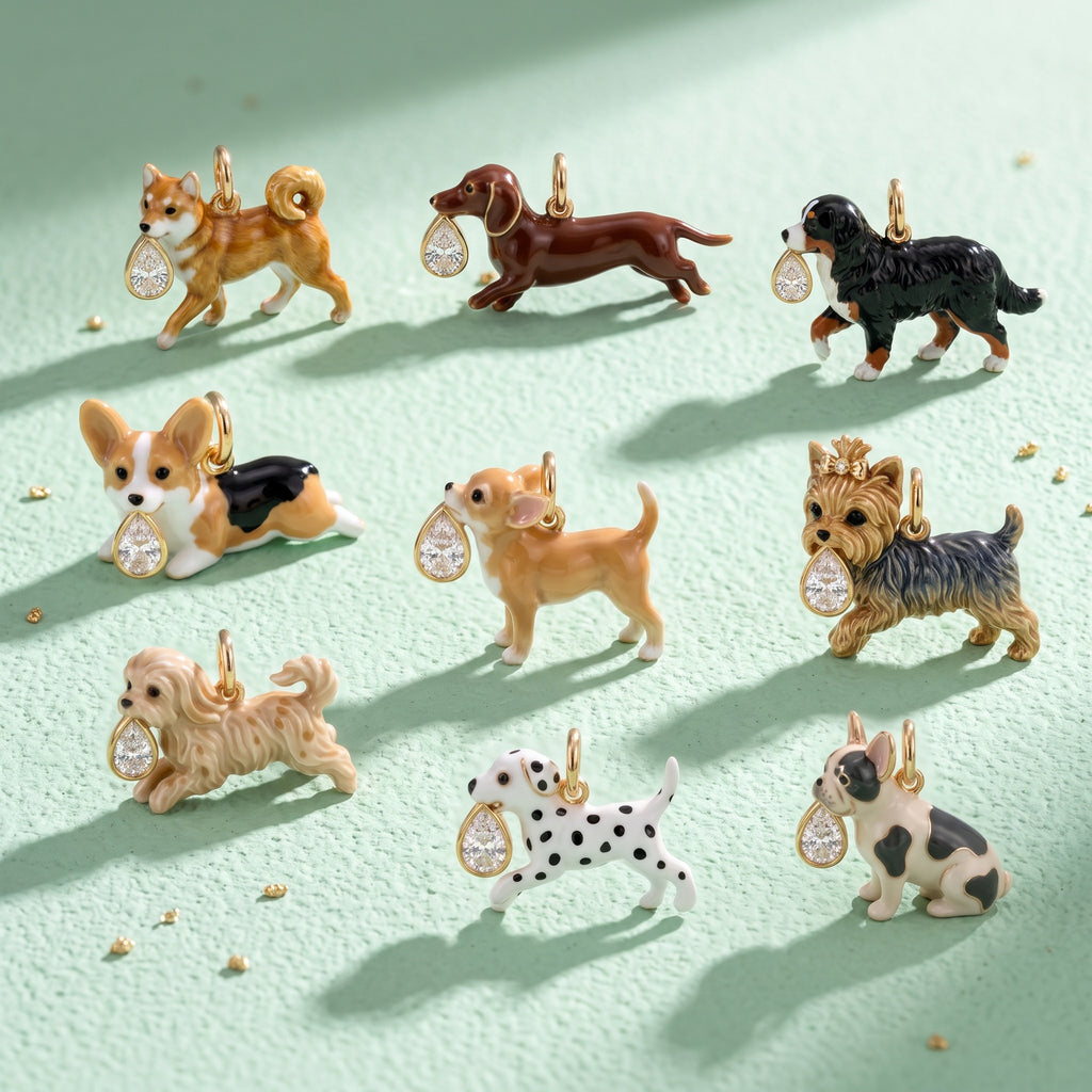 3D Puppy and Deer Crystal Pendant Charms