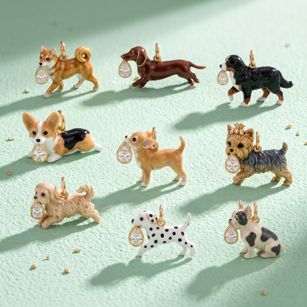 3D Puppy and Deer Crystal Pendant Charms
