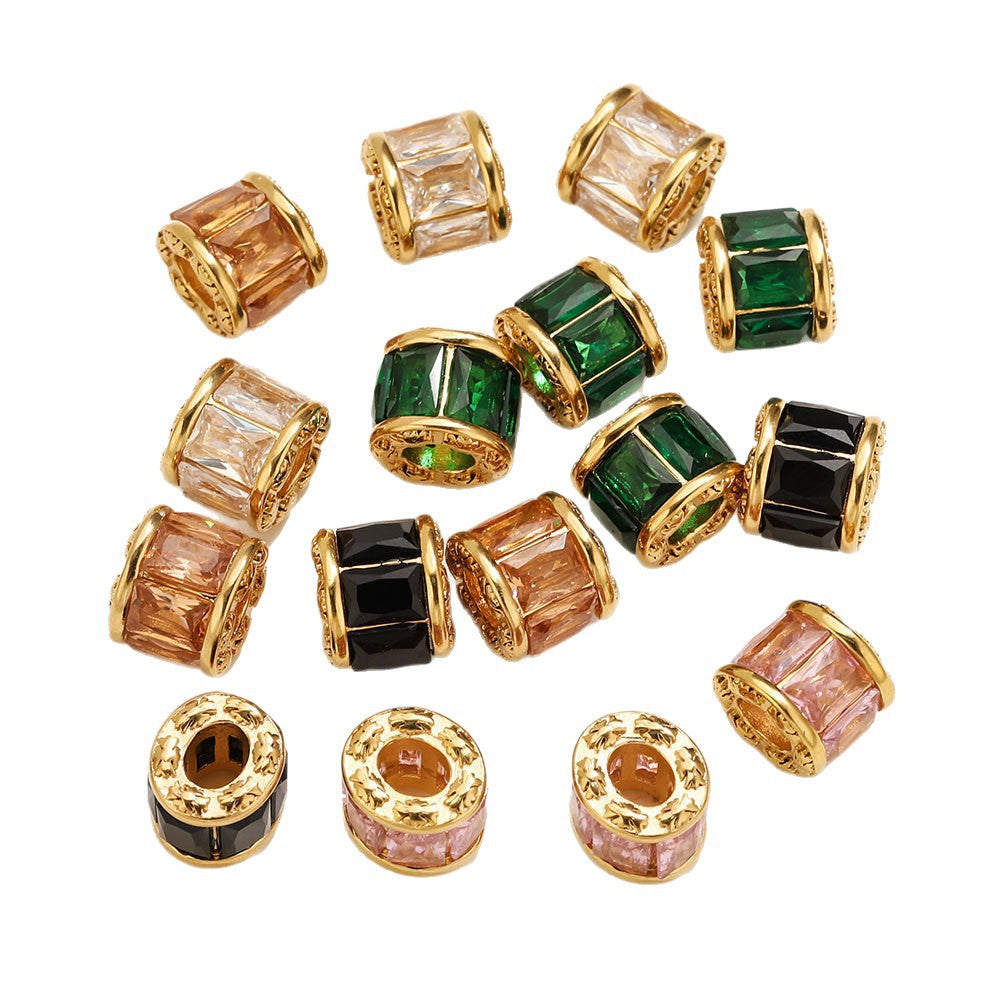 18K Gold-Plated Stainless Steel Crystal Barrel Spacer Beads 1pc