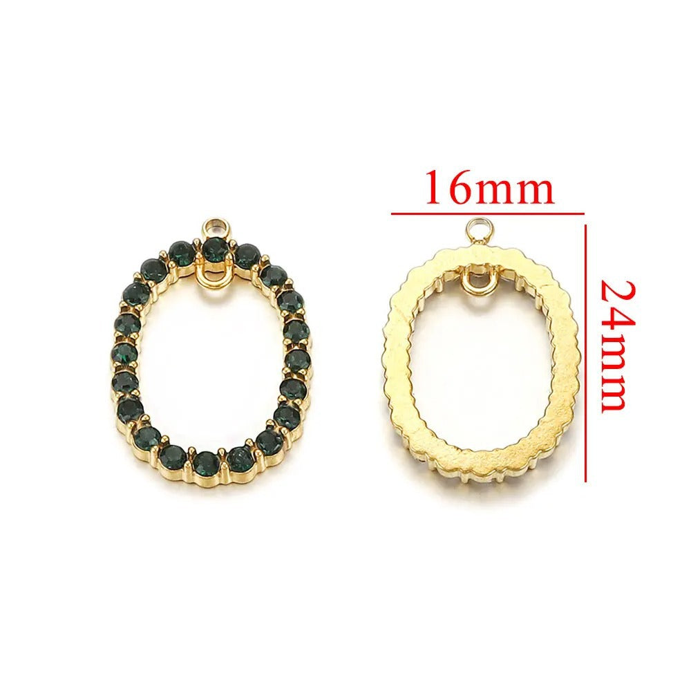 Crystal-Embellished Oval Stainless Steel Pendant 3pcs