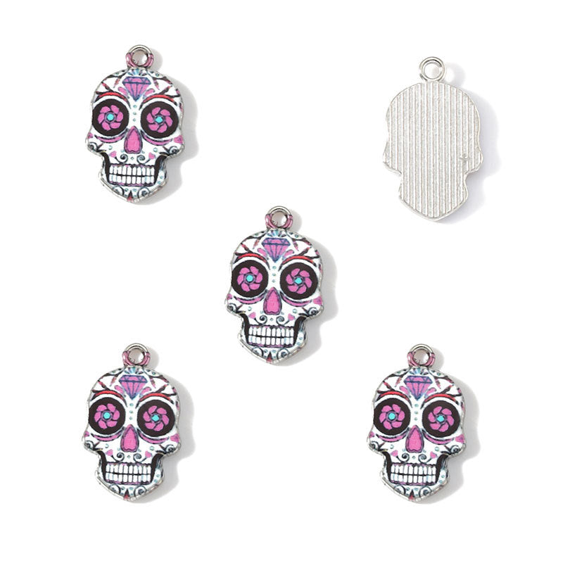 Colorful Enamel Skull Charms – Printed Alloy Skull Pendants for DIY Bracelets, Necklaces, Earrings & Jewelry Making