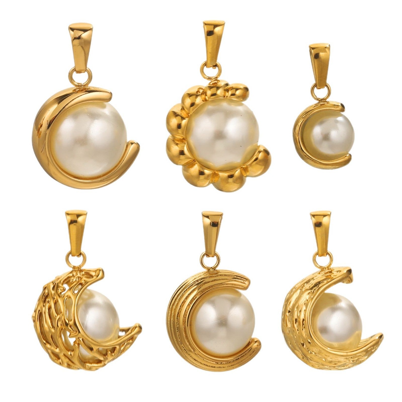 Gold-Plated Stainless Steel C-Shaped Faux Pearl Pendant