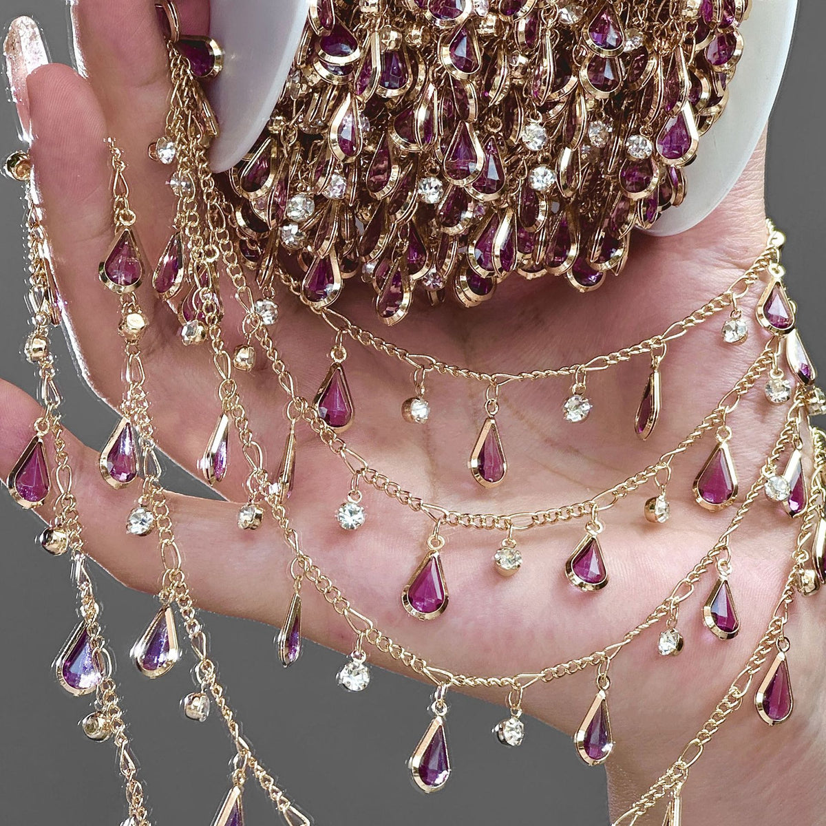 Light Purple Teardrop Rhinestone Decorative Chain – 10 Meters