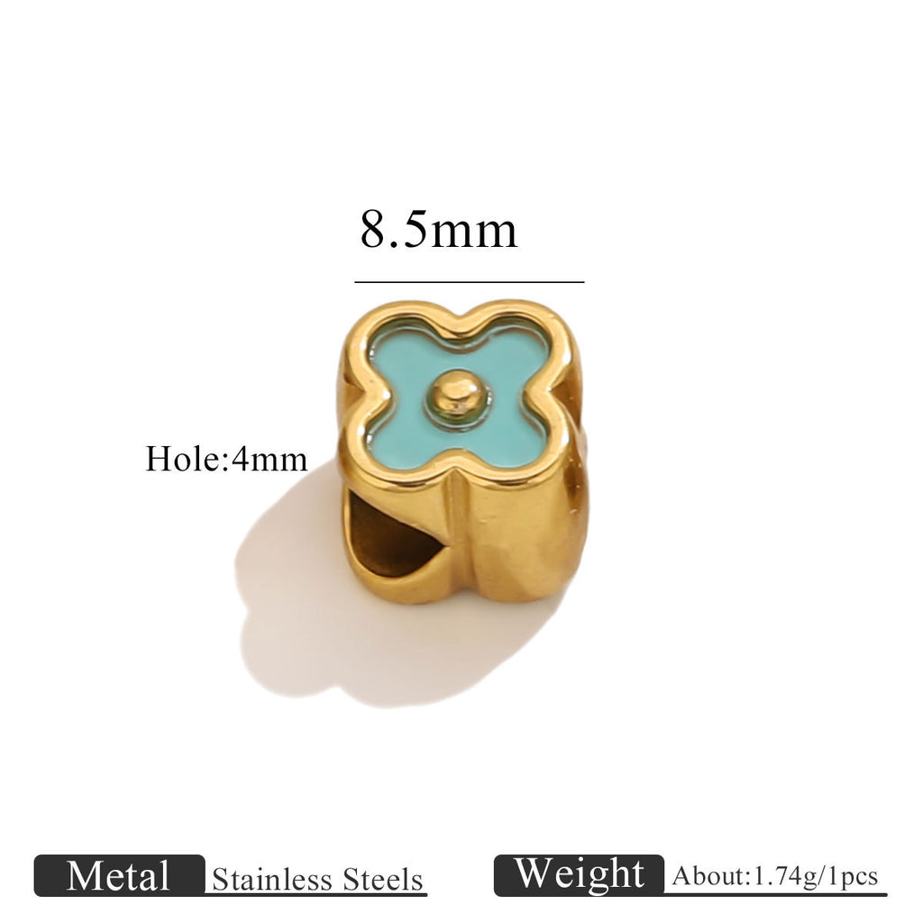 18K Gold-Plated Stainless Steel Four-Leaf Clover Large-Hole Spacer Beads 5pcs