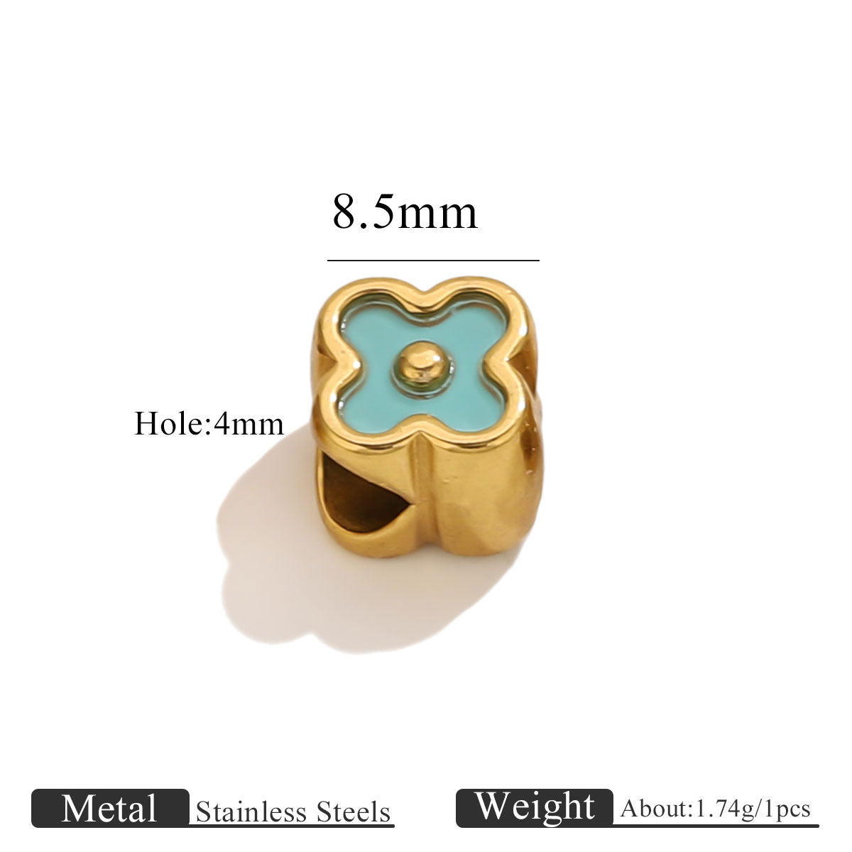 18K Gold-Plated Stainless Steel Four-Leaf Clover Large-Hole Spacer Beads 5pcs