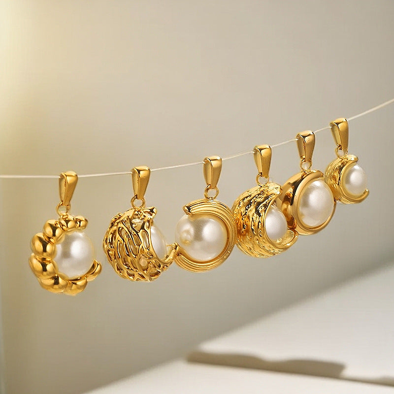 Gold-Plated Stainless Steel C-Shaped Faux Pearl Pendant