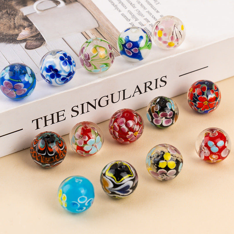 Large Pink Flower Ball Glass Beads