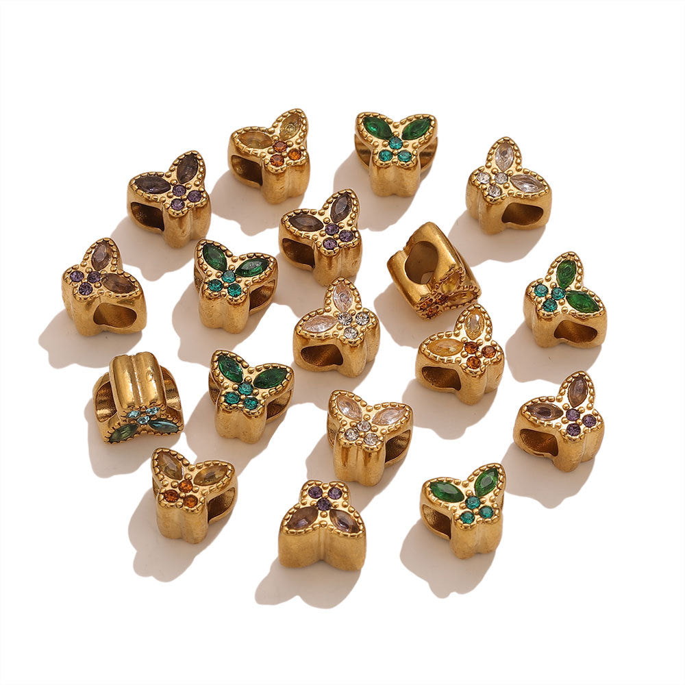 18K Gold-Plated Stainless Steel Butterfly Large-Hole Beads – 4.4mm Hole 5pcs
