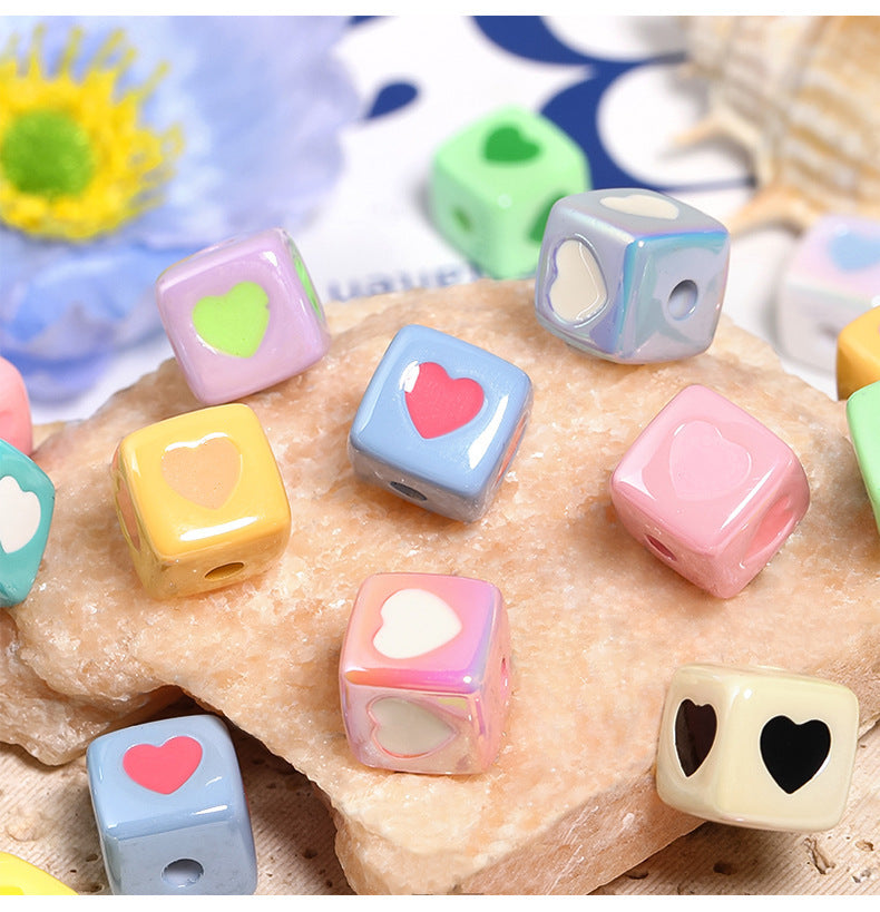 12mm Macaron Color Square Heart Beads – Pastel Love Beads for DIY Phone Charms, Keychains, Bracelets & Jewelry Making
