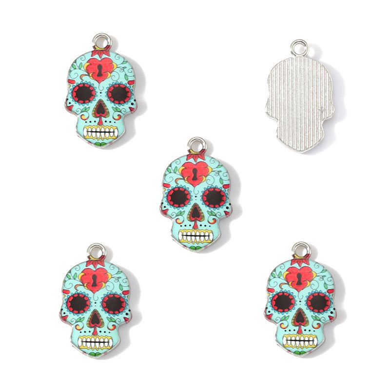 Colorful Enamel Skull Charms – Printed Alloy Skull Pendants for DIY Bracelets, Necklaces, Earrings & Jewelry Making