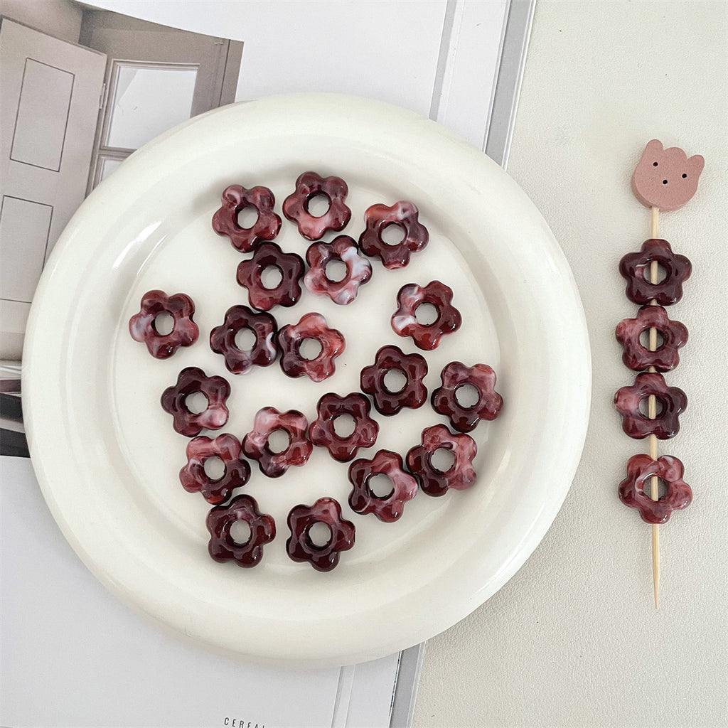 Two-Tone Macaron Acrylic Flower Beads – Hollow Five-Petal Glazed-Style Beads for DIY Phone Charms, Bracelets & Jewelry Making
