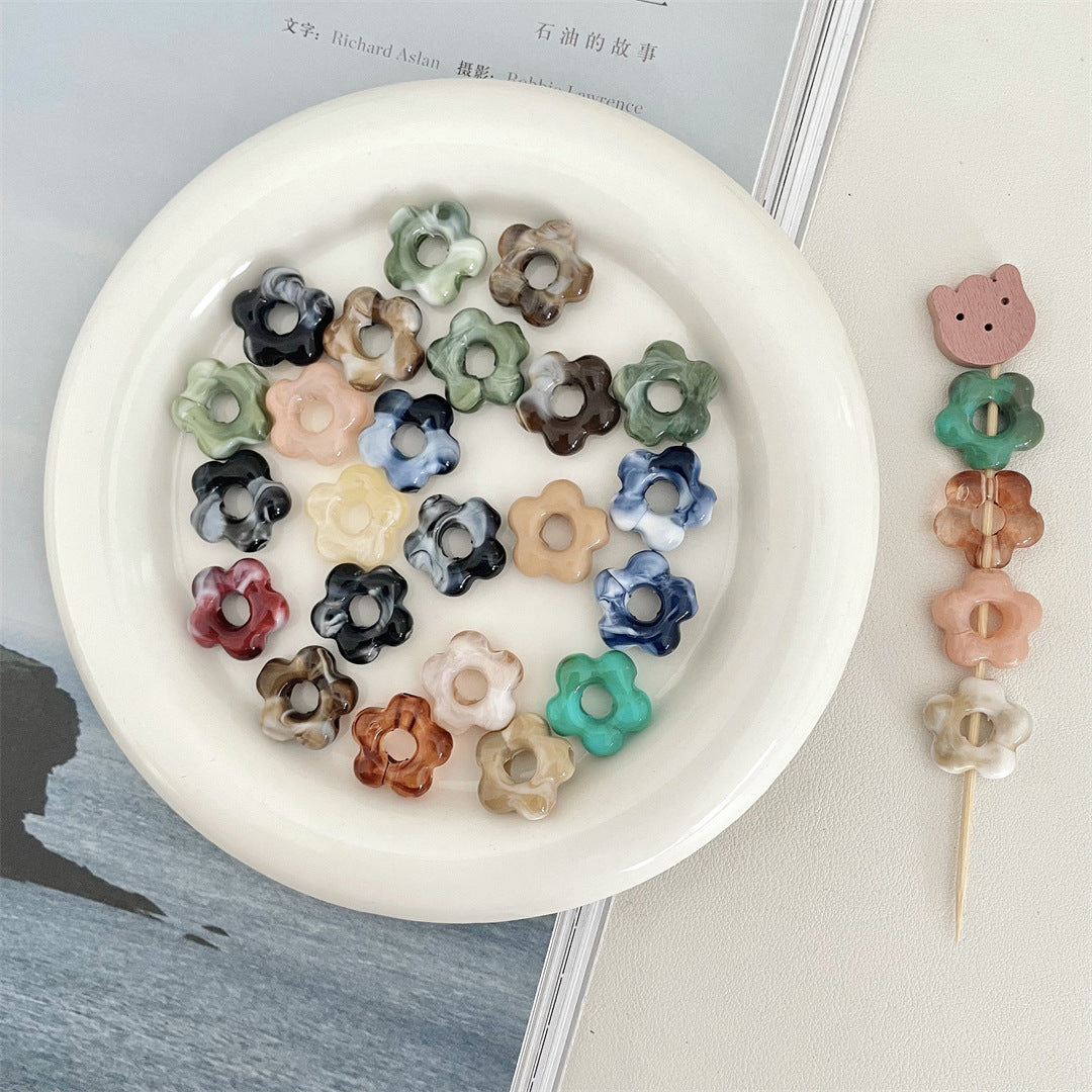 Two-Tone Macaron Acrylic Flower Beads – Hollow Five-Petal Glazed-Style Beads for DIY Phone Charms, Bracelets & Jewelry Making
