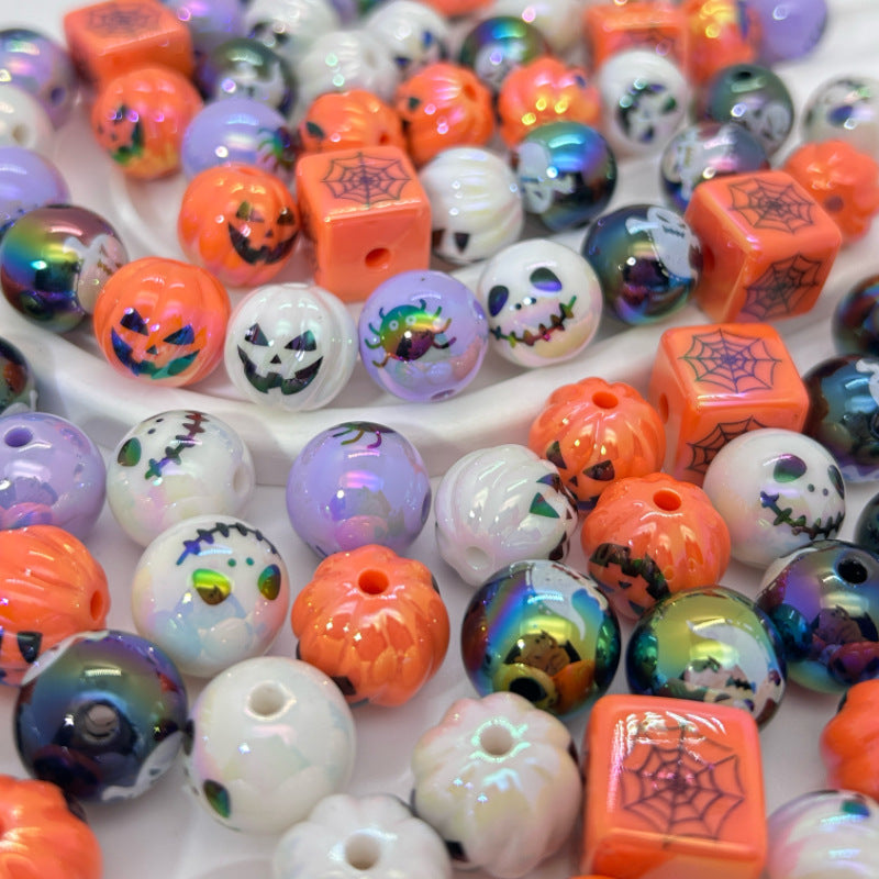 Halloween Ghost and Pumpkin UV-Plated Round Beads