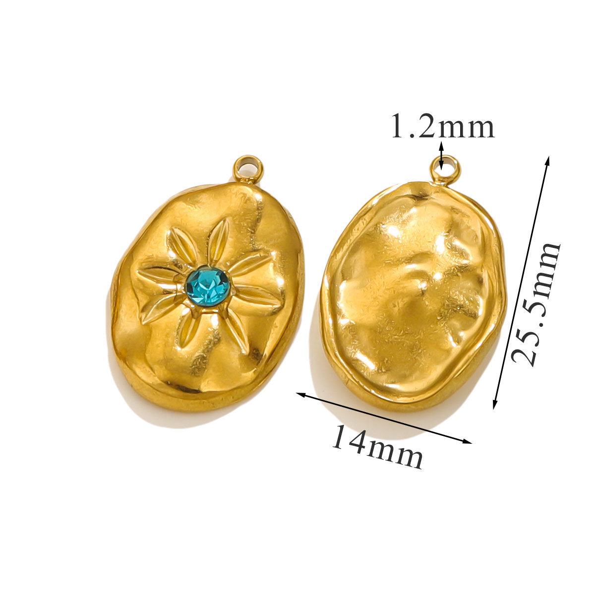 Gold-Plated Stainless Steel Crystal Sun, Star and Moon Pendant Charms 3pcs