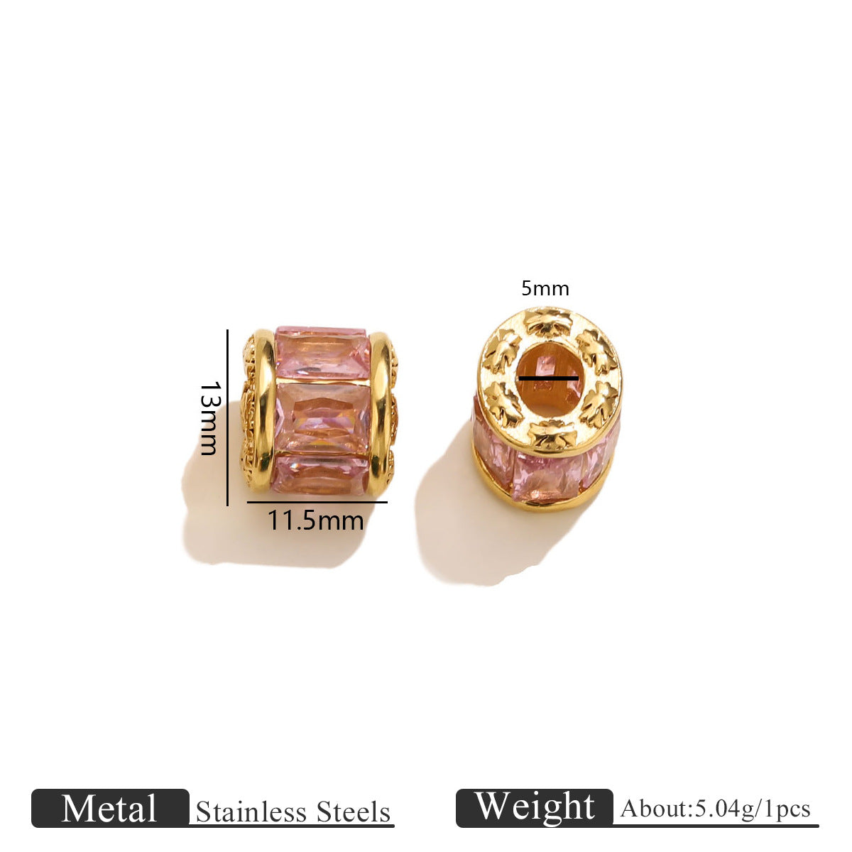 18K Gold-Plated Stainless Steel Crystal Barrel Spacer Beads 1pc