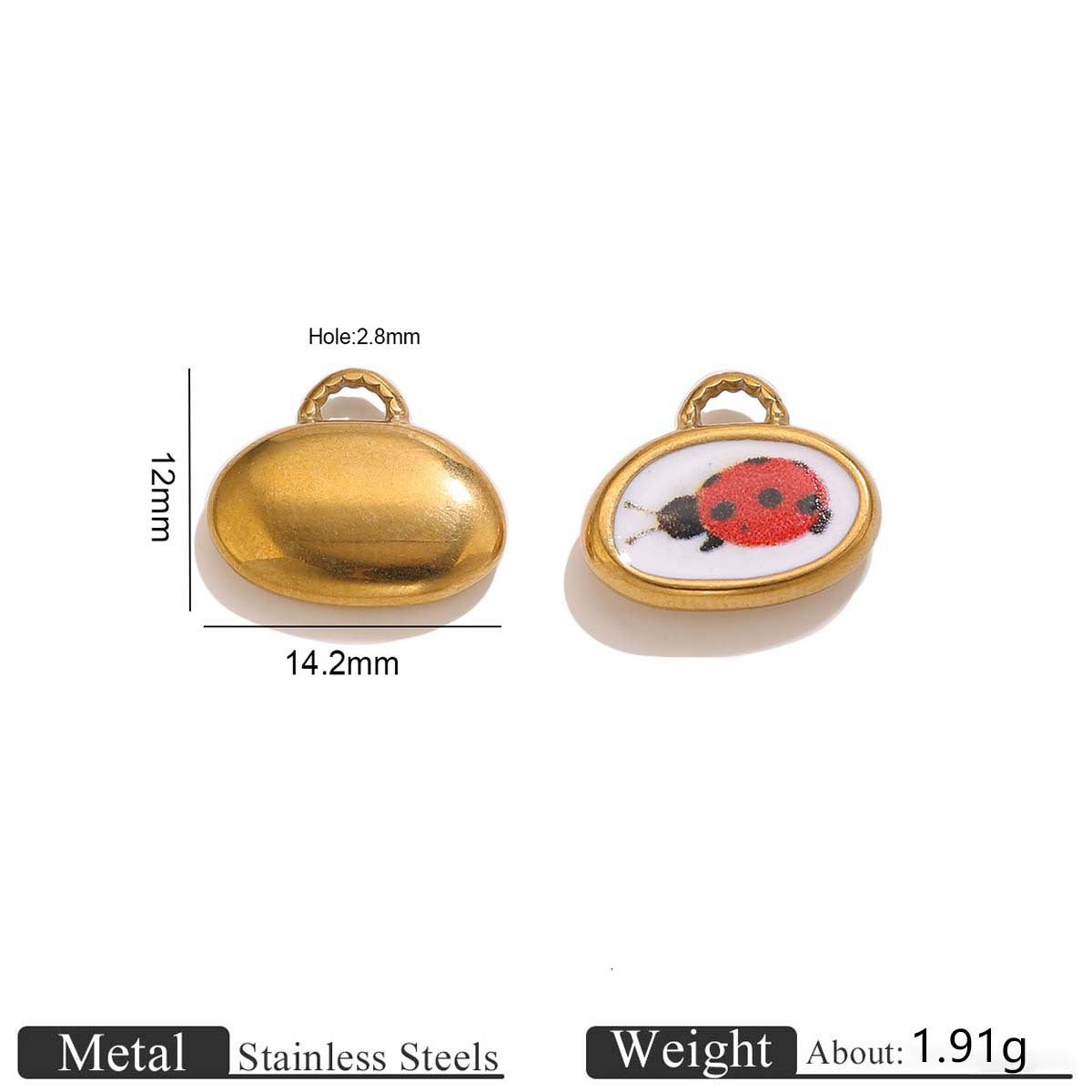 18K Gold-Plated Stainless Steel Vintage Printed Enamel Pendant Charm 3pcs