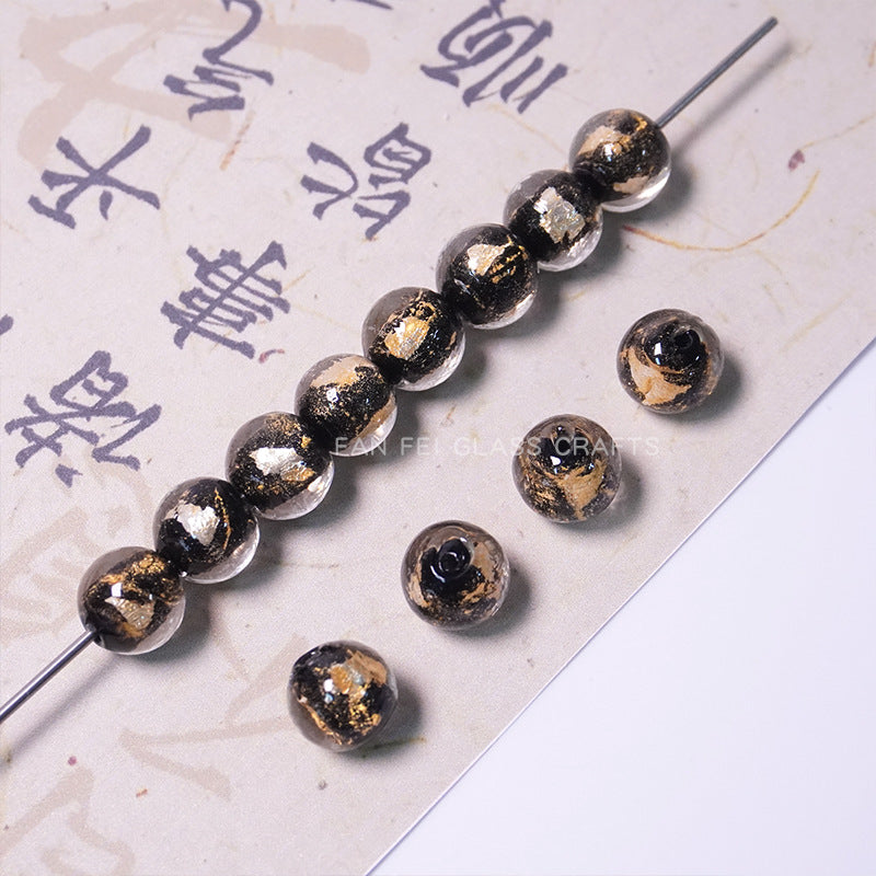 Gold & Silver Foil Glazed Round Beads