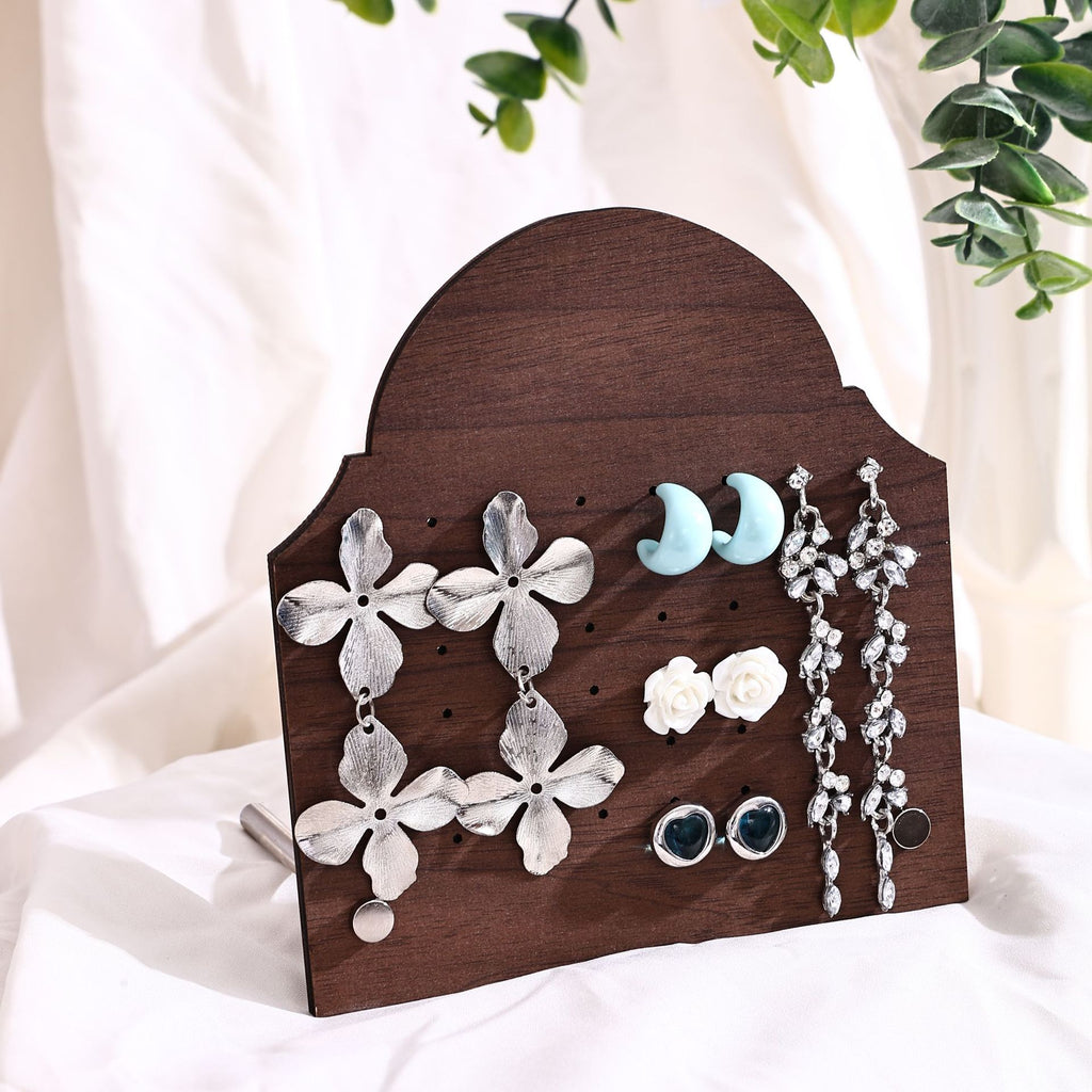 Vintage Walnut-Color Jewelry Display Stand – Wooden-Style Earring, Necklace, Pendant & Bracelet Organizer for Craft Fairs & Boutique Displays