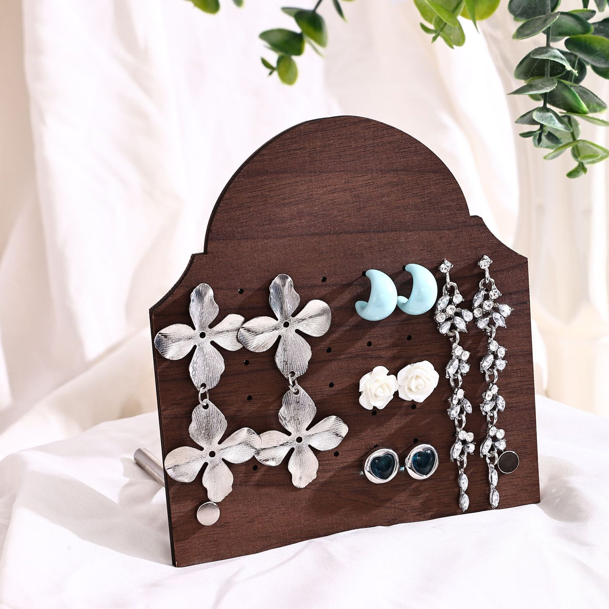 Vintage Walnut-Color Jewelry Display Stand – Wooden-Style Earring, Necklace, Pendant & Bracelet Organizer for Craft Fairs & Boutique Displays