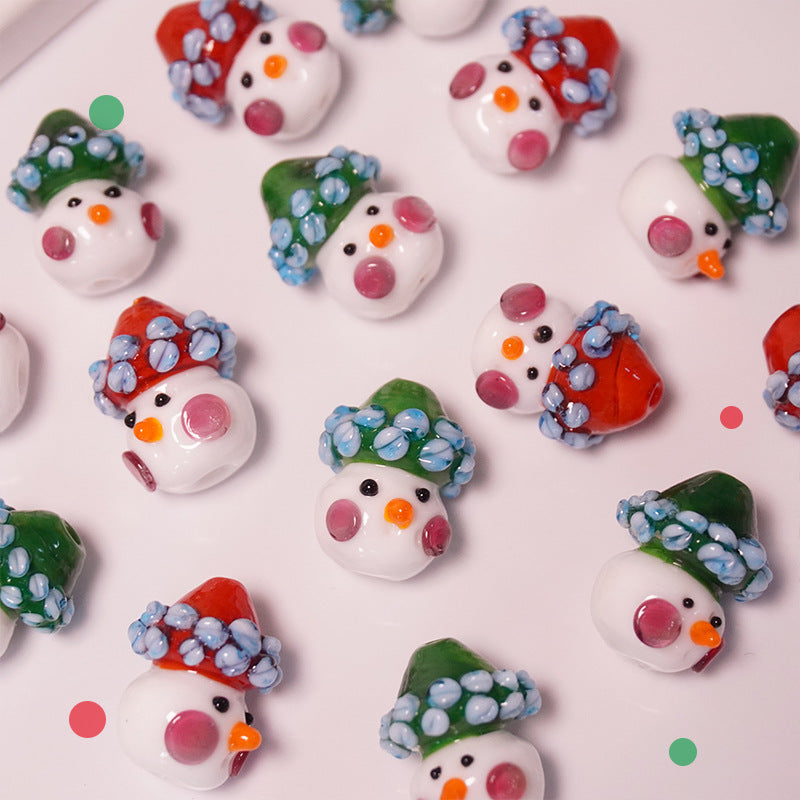 Hand-Painted Christmas Snowman Glass Beads