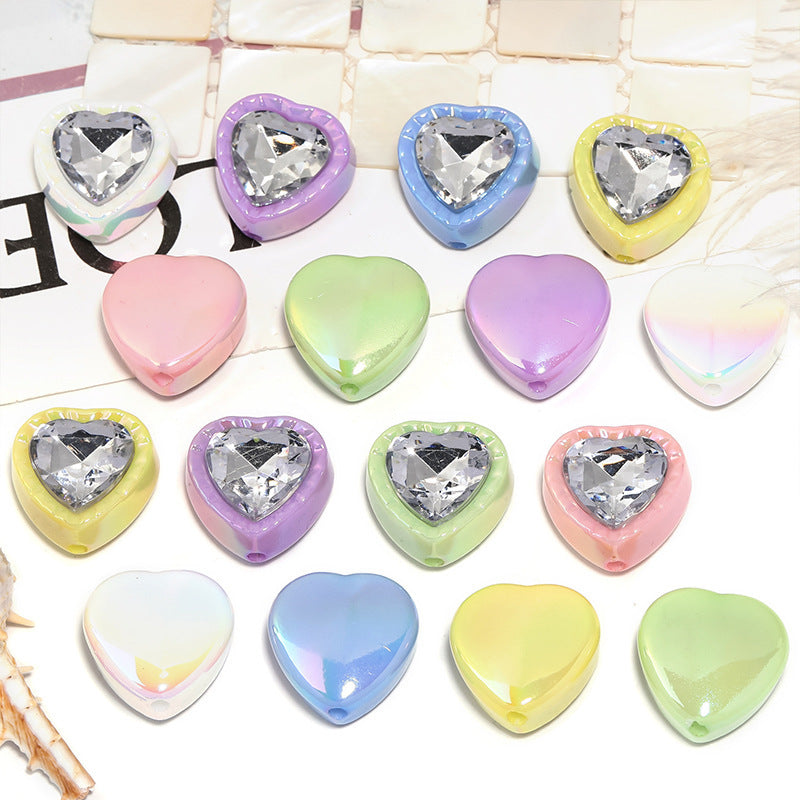 UV Electroplated Heart Beads – Shiny Rhinestone-Style Heart Beads with Vertical Holes for DIY Phone Charms, Beadable Pens & Jewelry Making
