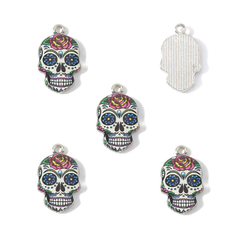 Colorful Enamel Skull Charms – Printed Alloy Skull Pendants for DIY Bracelets, Necklaces, Earrings & Jewelry Making