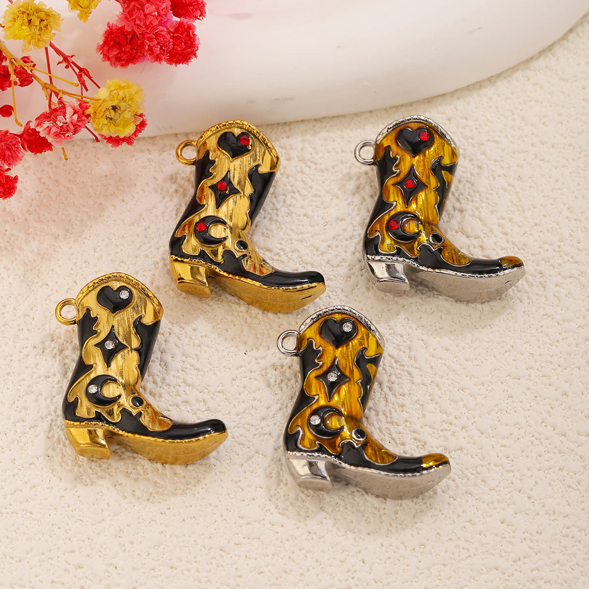 Western Cowboy Boot Stainless Steel Pendant Charms