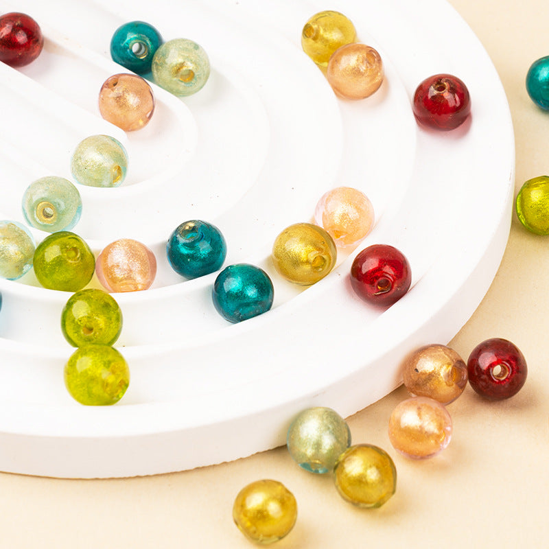 Blue-Green & Gold Powder-Glazed Beads