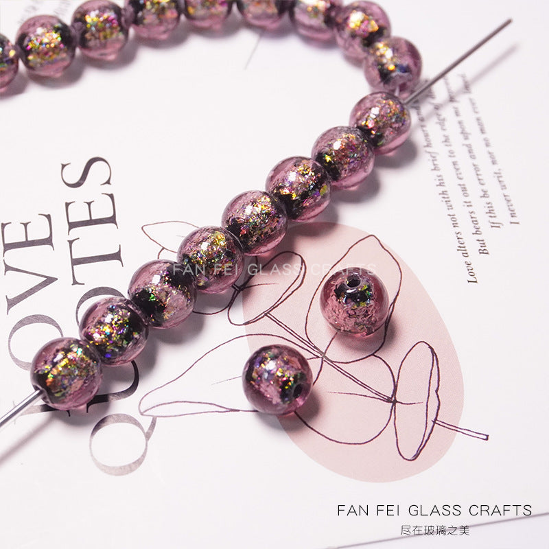 Colorful Powder-Glazed Glass Round Beads