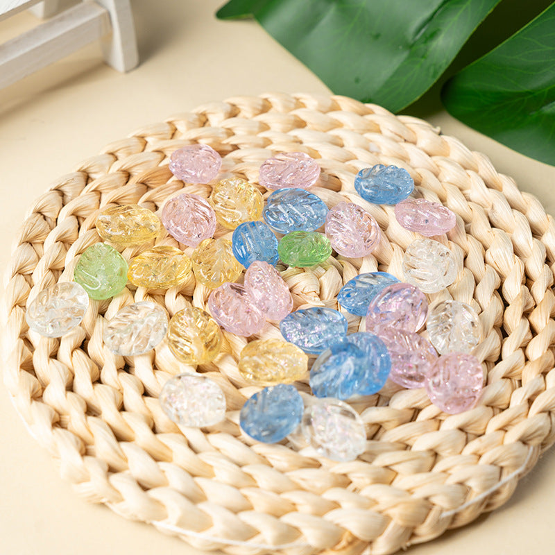 Colorful Powder-Glazed Glass Leaf Beads