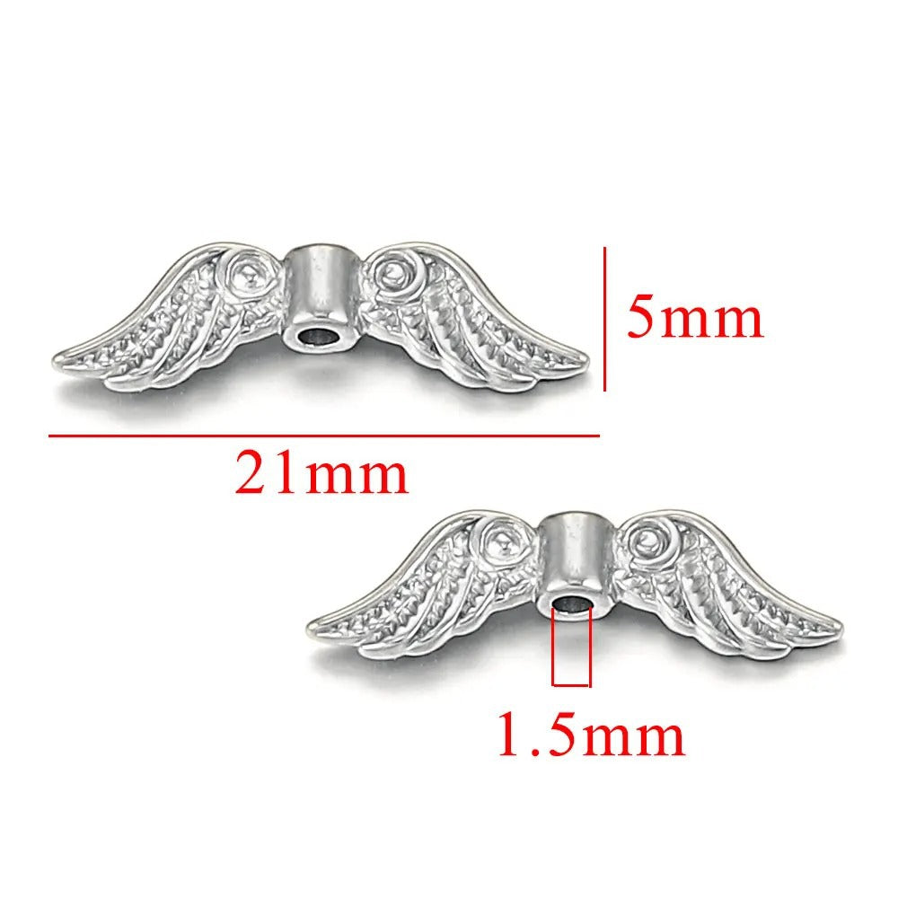Vintage Gold-Plated Stainless Steel Angel Wing Connector Beads 5pcs