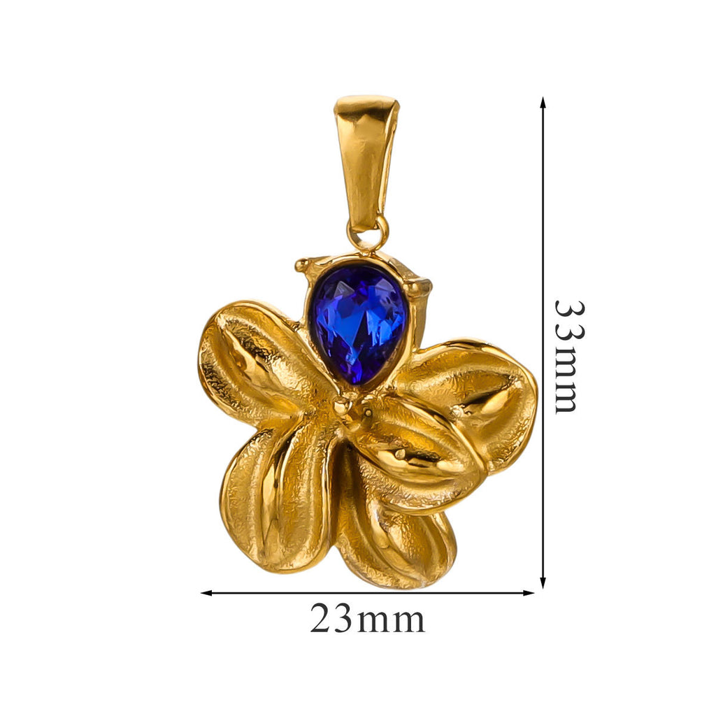Vintage Stainless Steel Crystal Flower Pendant 2pcs