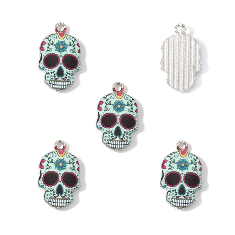 Colorful Enamel Skull Charms – Printed Alloy Skull Pendants for DIY Bracelets, Necklaces, Earrings & Jewelry Making