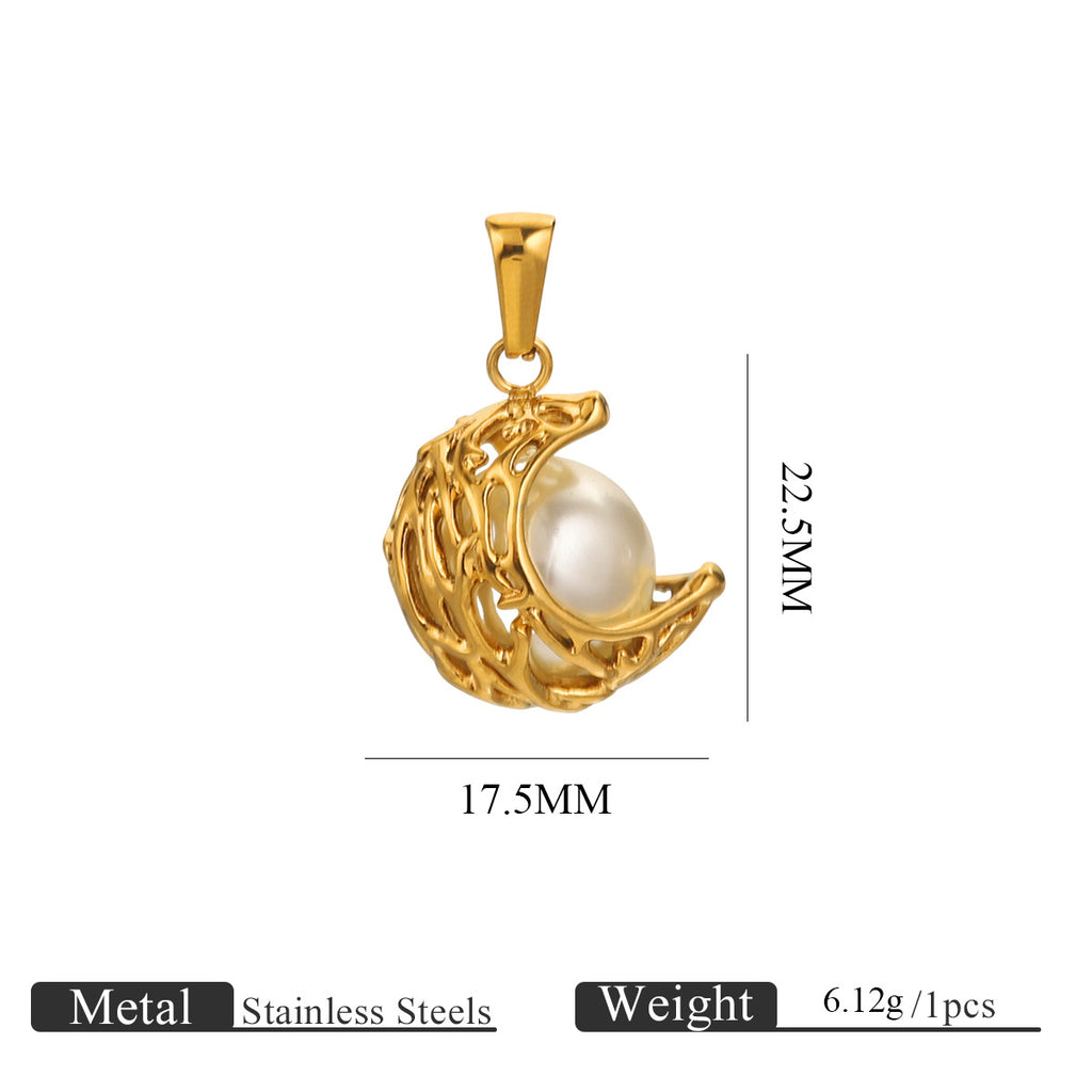 Gold-Plated Stainless Steel C-Shaped Faux Pearl Pendant
