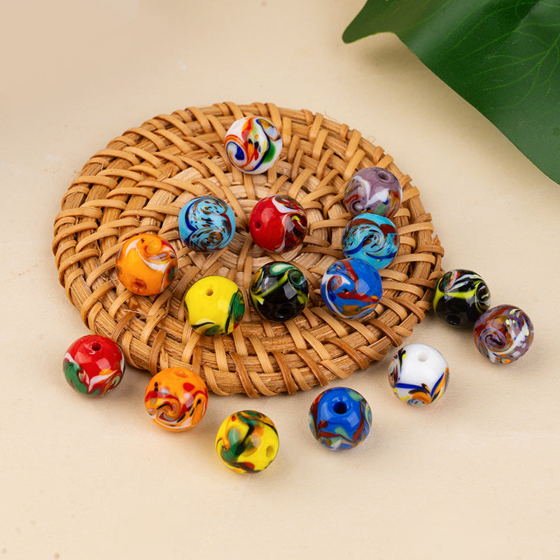 Painted Glass Round Beads