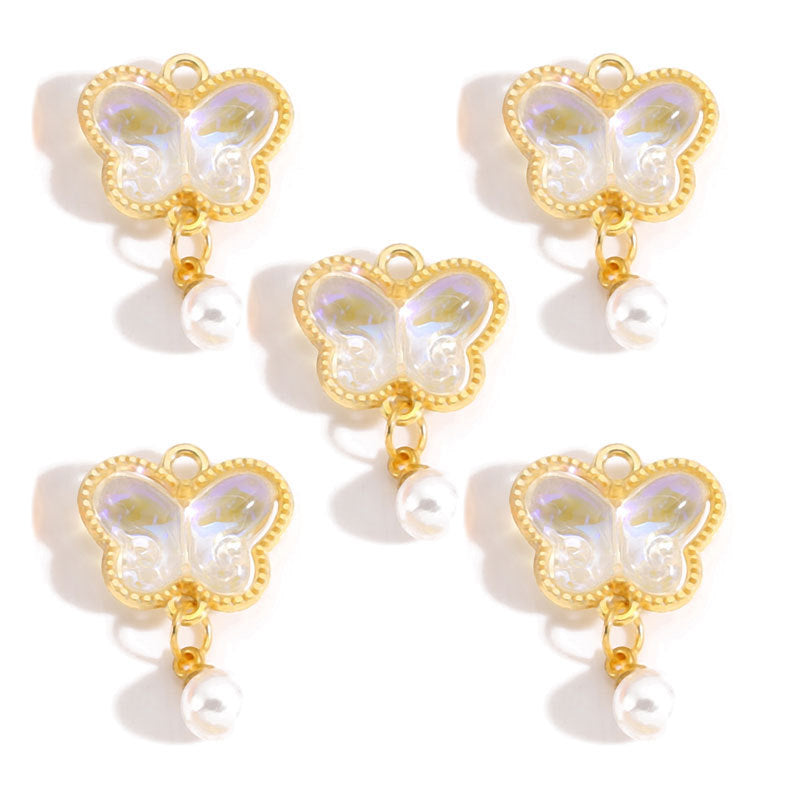 Pearl & Glass Butterfly Alloy Charms – Elegant Butterfly Pendants for DIY Bracelets, Earrings, Necklaces & Jewelry Making