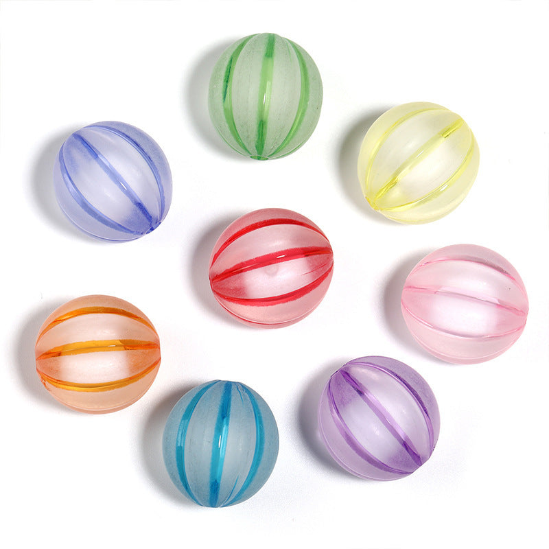 Frosted Watermelon Stripe Round Beads