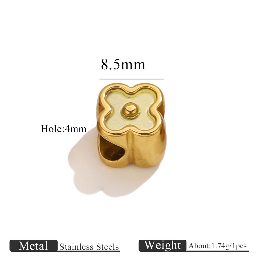 18K Gold-Plated Stainless Steel Four-Leaf Clover Large-Hole Spacer Beads 5pcs