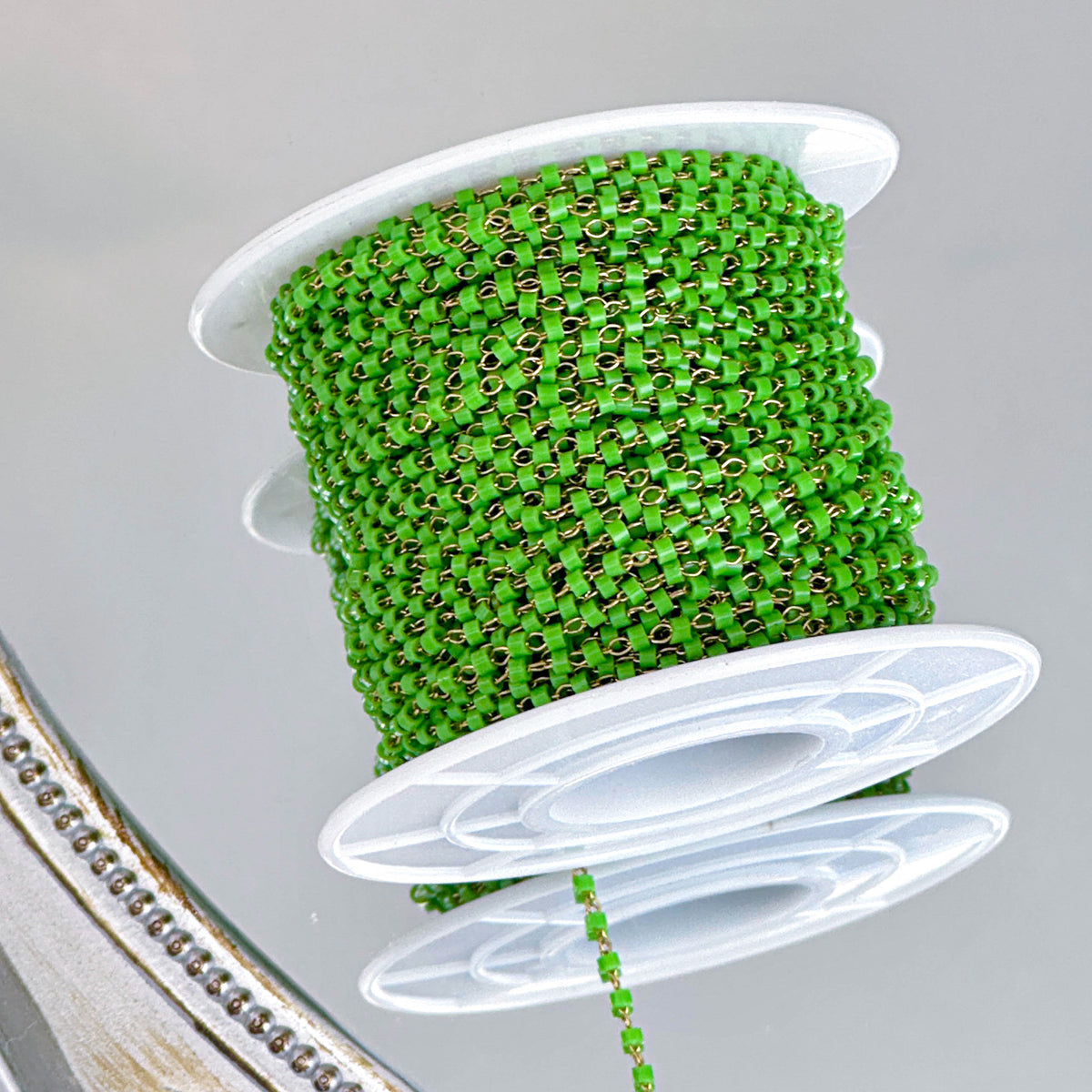 Mini Green Rice Bead Fringe Stainless Steel Chain – 18 Meters